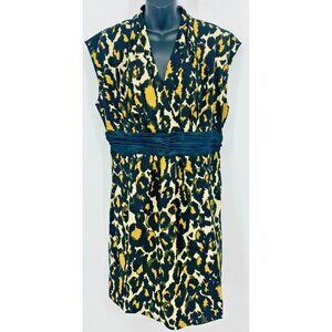 Jonathan Martin Women Dress Size 16 Animal Print Cap Sleeve V Neck Pleated Shift